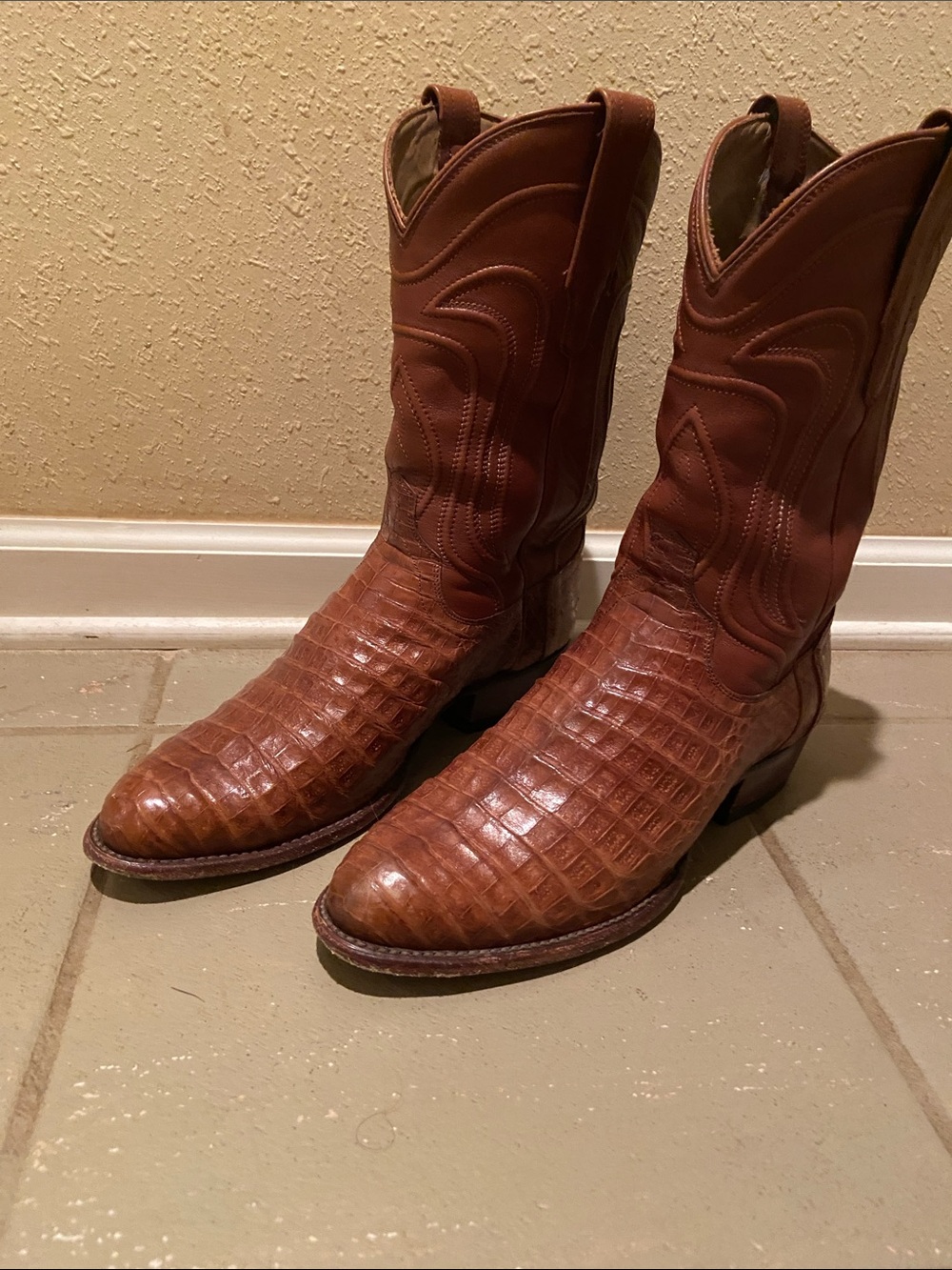 Tecovas Brown Croc-Embossed Leather Western Boots